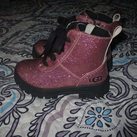 UGG Glittery Pink Kids Combat Boots size 10 toddler - Picture 3 of 8